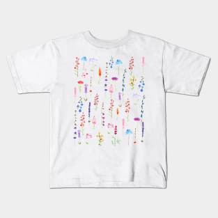 colorful wildflower pattern watercolor painting Kids T-Shirt